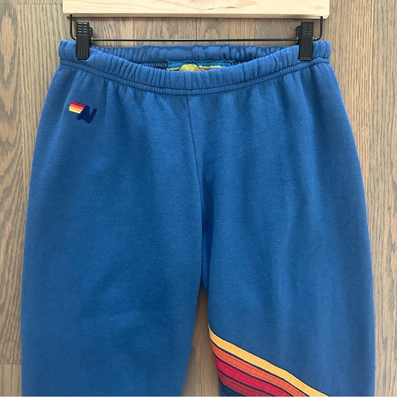 Aviator Nation Stripe Sweatpants in Ocean Blue with Red, Orange, Yellow Large - Picture 8 of 8